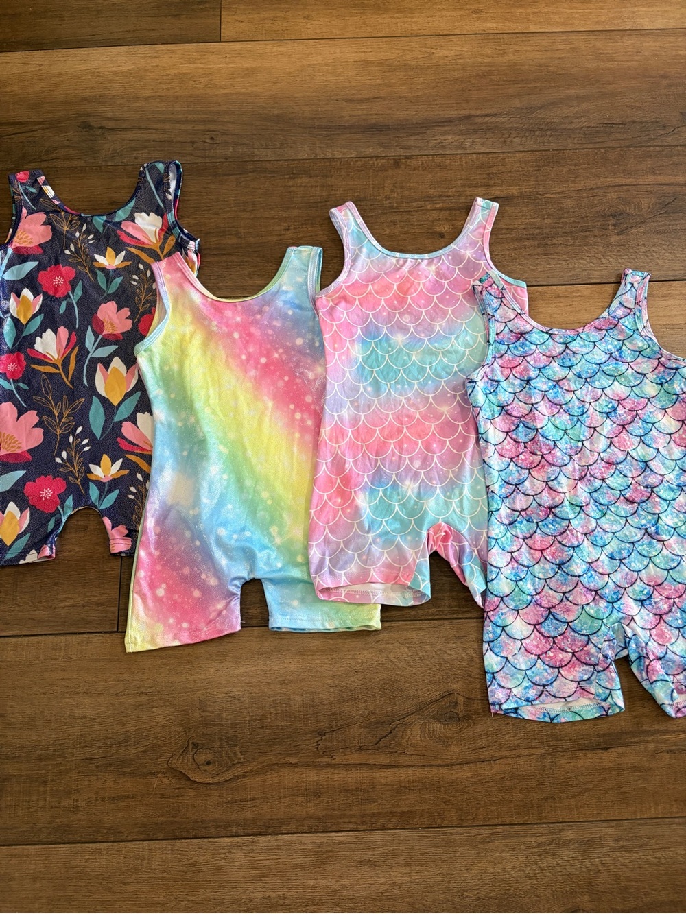 Lot of 4 Girls Gymnastics Biketards / Unitards (Size 110 & 130)